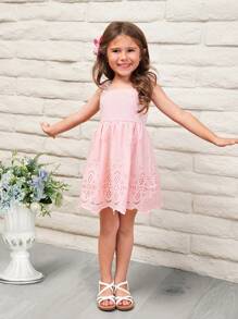 SHEIN Young Girl Bow Back Ruffle Trim Schiffy Dress Kentucky Derby Dress - Baby Pink - View 3