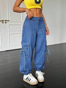 SHEIN Essnce 女士休闲宽松工装牛仔裤，蓝色