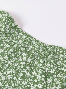 SHEIN LUNE Women's V-Neck Short Sleeve Ditsy Floral Black Blouse, Summer - Mint Green - View 6