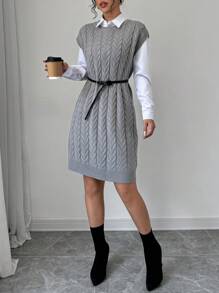 Selianne Women's Solid Color Simple Sleeveless Knit Sweater Dress - Grey - View 3