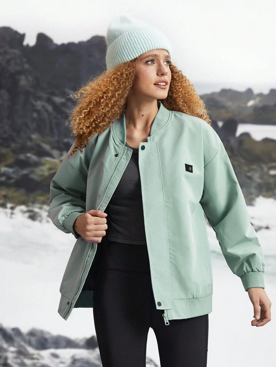 SHEIN Sports Chaqueta deportiva simple de manga larga con cremallera frontal lisa, de uso casual diario - verde menta - Ver 1