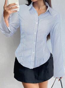 Flirla Women's Casual Regular Fit Striped Blouse, Spring And Summer Women Shirt Fall Cloth For Women - Multicolor - View 5