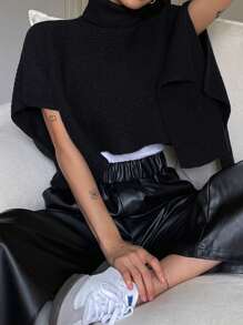 DAZY 女士纯色高领蝙蝠袖短款宽松毛衣，秋冬