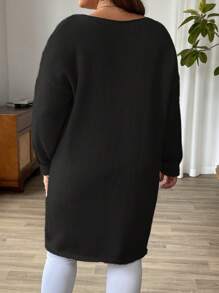 EMERY ROSE Vestido minimalista casual de manga larga y cuello redondo de unicolor para mujer de talla grande, para el invierno