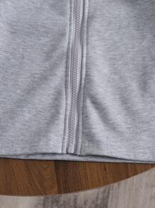 1 pieza Cárdigan de punto gris con capucha y parches casual para niñas pequeñas, adecuado para uso diario y combinación con conjuntos familiares