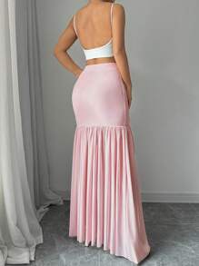 Elenzga Elegant Pink Pleated Mesh Skirt, Summer - Pink - View 2