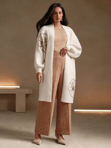 Anewsta French Elegant Floral Pattern Women's Mid-Length Cardigan - Apricot - View 4