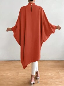 EMERY ROSE Women's Solid Color Loose Fit Batwing Sleeve Shirt, Spring & Summer - Rust Brown - View 2