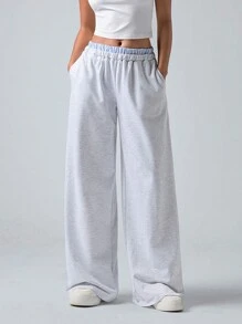 LYSMO Women's Striped Print Straight Casual Pants - Grey - View 4