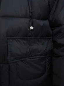 Manfinity Homme 男士羽绒棉衣，立领厚绗缝大衣，无帽，冬季 - 黑色 - 查看 4