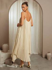 SHEIN Unity 女士纯色褶皱长款宽松休闲吊带连衣裙 - 黃色 - 查看 2
