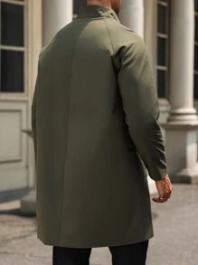 Manfinity Bizformal 男士纯色立领休闲风衣，秋季 - 軍綠色 - 查看 9