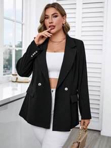 Calvaya بلايزر أسود مُنسوج رسمي للأحجام الكبيرة