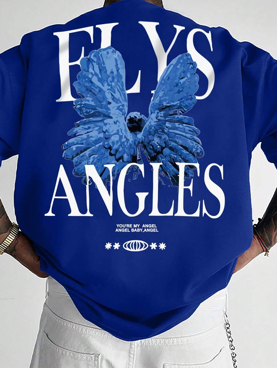 Manfinity Dauomo Men'S Wing & Letter Printed Short Sleeve T-Shirt - Royal Blue - View 1