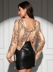 SHEIN Clasi Women's Reversible Shiny Sequin Backless Blouse - Gold - View 2