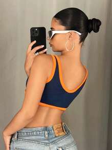 SHEIN ICON 撞色拼接宽肩带简约扭结背心，日常休闲 - 彩色 - 查看 2