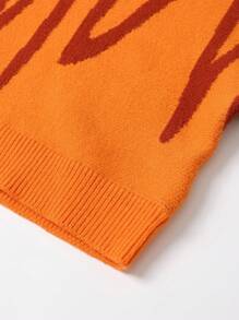 Tween Girl Line 印花圆领长袖毛衣和针织 A 字裙休闲套装，秋冬装 - 橘色 - 查看 8