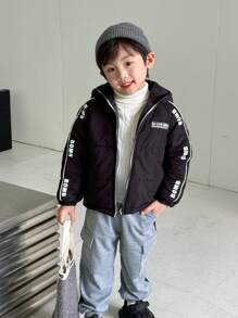 SHEIN Young Boy Korean Style Warm Padded Coat For Autumn/Winter Season - Black - View 1