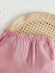 Cozy Pixies Quần dài màu trơn cạp chun co giãn thoải mái cho bé gái màu hồng - Bụi hồng - Xem 5