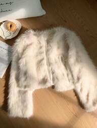 SHEIN Privé プラスサイズ ソリッドカラー ふわふわ カラーレス コート 秋冬