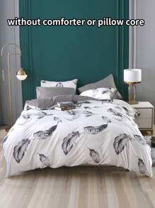 Feather Print Duvet Cover Set Without Filler - Multicolor - View 1