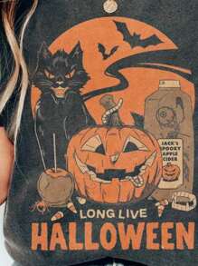 NU&NOW 大码女式休闲南瓜印花圆领短袖 T 恤，夏季 - 灰色 - 查看 5