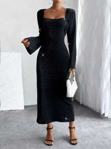 Chiquease Set de 2 piezas: Vestido de tirantes negro sexy y elegante versátil para fiestas y uso casual + Chaqueta - Negro - Ver 5