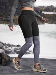 In My Nature Women's Plain Color Patchwork Pocket Outdoor Sports Leggings - Black - View 10