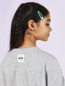 SUMWON Áo thun logo dáng rộng cho bé gái tuổi mới lớn kèm bộ 2 món ngắn - Xám - Xem 6