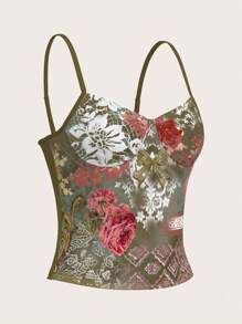 SHEIN ICON Spaghetti Strap Floral All-Over Print Bow Decor Casual Blouse - Multicolor - View 3