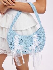 SHEIN MOD Women's Contrast Color Bow-Knot Shoulder Bag, Suitable For Daily Use And Dating Gift