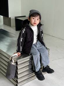 SHEIN Young Boy Korean Style Warm Padded Coat For Autumn/Winter Season - Black - View 8
