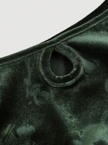 SHEIN MOD Plus Size Solid Color Flocked Embossed Flocked Waist Strap Mid-Length Dress - Green - View 3