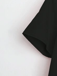 SHEIN LUNE 女士纯色圆领短袖休闲短裙 - 黑色 - 查看 3