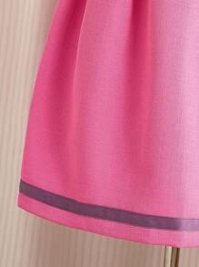 Girls' Pink Elegant Sleeveless Collared Long Skirt Casual Fit-And-Flare Dress Suitable For Fall/Winter Occasions Such As School, Parties, Outings - Pink - View 5