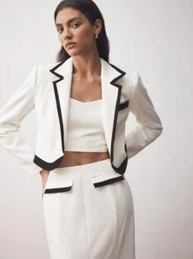 BizChic Black & White Color Block Waist Fitted Mermaid Skirt Suit, Christmas & New Year Outfit, - Black and White - View 7