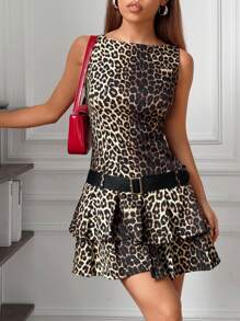 SHEIN EZwear Ärmelloses, gestricktes Kleid mit Leoparden Muster für Frauen - Verschiedenfarbig - Übersicht 4
