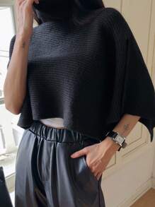 DAZY 女士纯色高领蝙蝠袖短款宽松毛衣，秋冬