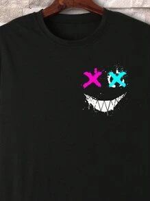 Manfinity Dauomo Nam Emoticon & Lá thư In Áo thun - màu đen - Xem 3