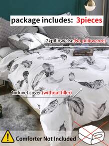 Feather Print Duvet Cover Set Without Filler - Multicolor - View 4