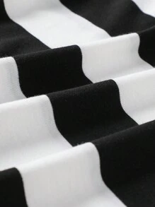 SHEIN 年轻男孩休闲条纹圆领短袖 T 恤，夏季 - 黑與白 - 查看 6