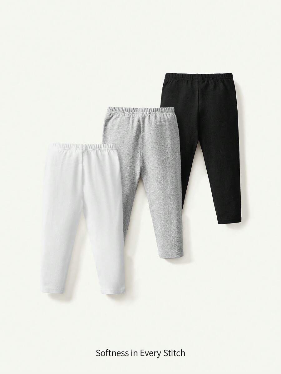 Cozy Pixies 3 件套女婴休闲纯色松紧腰紧身裤 - 黑與白 - 查看 1