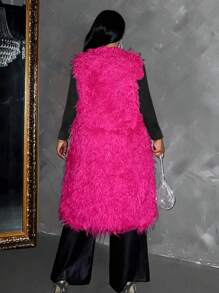 Maweii Plus Size Women's Solid Color Fluffy Coat - Hot Pink - View 5