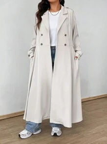 Flirla Manteau trench à manches longues casual à col pour femmes de grande taille, couleur unie - Nude - Voir 6