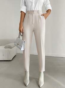 EURMUSE Solid Fold Ruched Suit Pants - Apricot - View 1