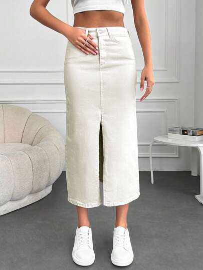 EURMUSE Split Thigh Denim Kjolar