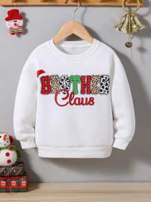 Young Boy White Christmas Letter Print Crew Neck Sweatshirt, Family Matching (5 Sets Sold Separately) - White - View 3
