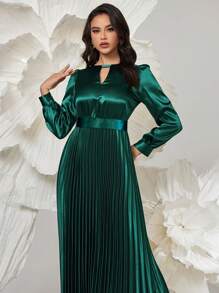 SHEIN Belle Vestido formal de noche para mujer (con mucho bordado), vestido elegante de manga larga para graduación, cena, Navidad - Verde Oscuro - Ver 8