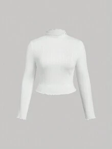 SHEIN MOD Plus Size Apricot Textured Turtleneck Sweater, Autumn/Winter Top