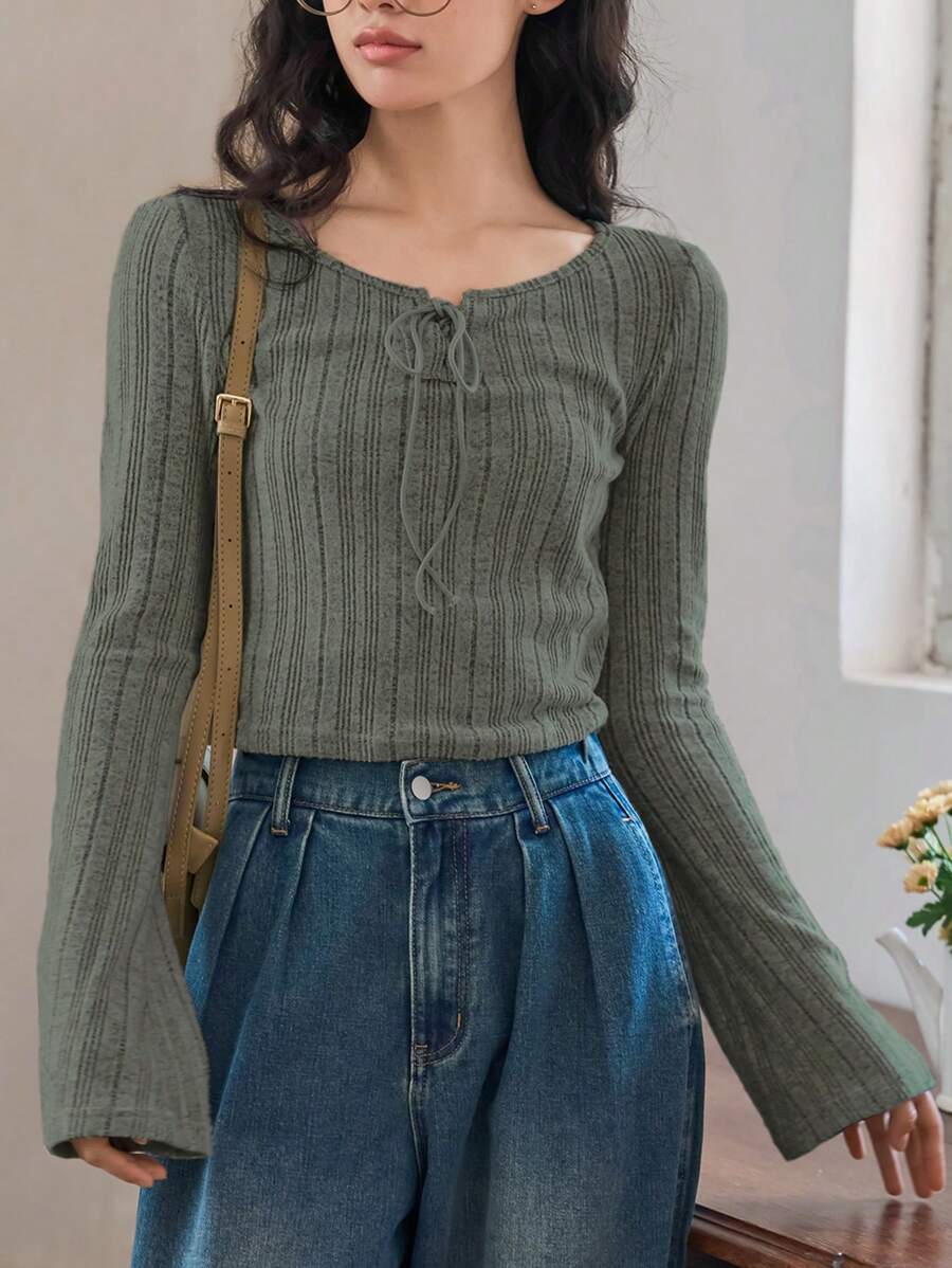 FRIFUL 女士春/秋季纯色长袖 T 恤夏季 - 綠色 - 查看 1